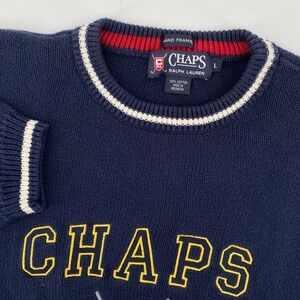 Chaps Ralph Lauren Mens Large Navy Blue Cotton Sweater Crew Neck Athletic